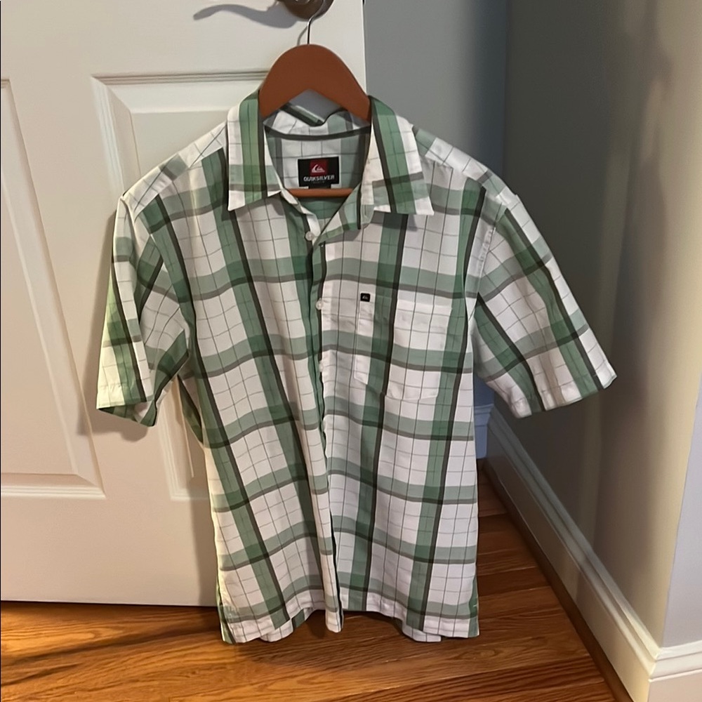 Quiksilver Green and White Plaid Casual Shirt